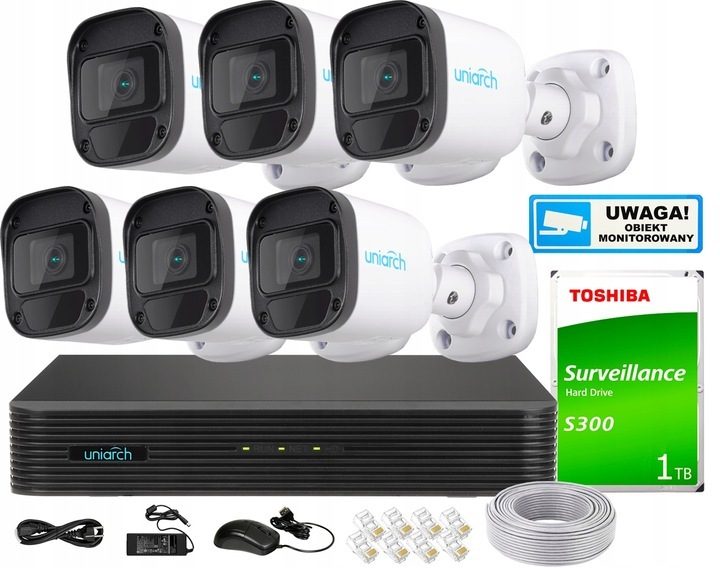 Kit de surveillance IP Uniarch 5MPx 6 caméras extérieures PoE Kit de vidéosurveillance 5MP KIT-IPC-B125-PF28 avec disque dur de 1 To