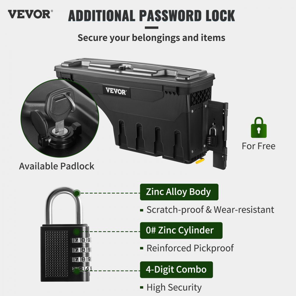 Truck Bed Storage Box Lockable Lid Waterproof ABS Wheel Arch Tool Box 25L with Password Padlock Compatible with Dodge Ram 1500 2019-2021 Passenger Side