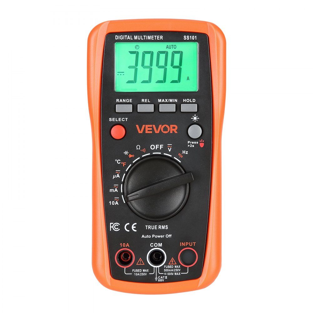 Multimètre numérique, voltmètre TRMS DC/AC 4000 points, testeur de courant, multimètre à plage automatique pour courant, tension, résistance, capacité, température, diodes, continuité, cycle de service – Réf. HT-23508