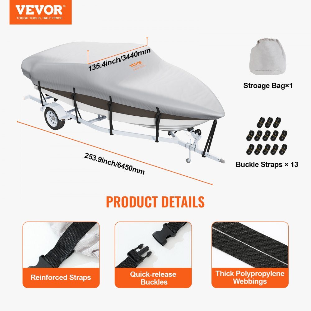 Boat tarpaulin boat tarpaulin, 518-579 cm tarpaulin inflatable boat 600D Oxford fabric boat tarpaulin cover with storage bag 435 x 300 mm, fishing boat tarpaulin grey