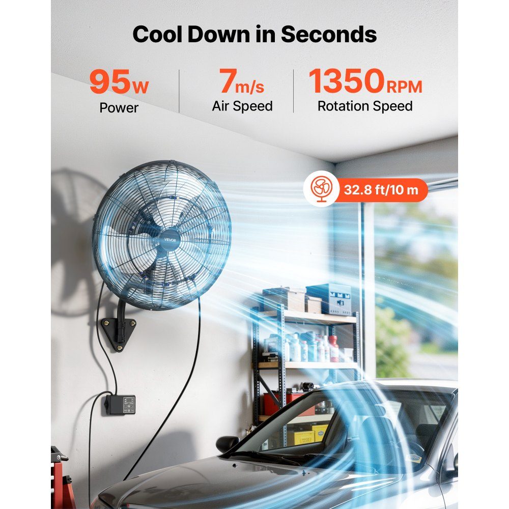 95W Industrial Wall Fan 56cm 7m/s Oscillating Wall Fan with Remote Control Mist and 18-Stunden-Timer Commercial Industrial Fan IP44 Waterproof for Workshop Garage Warehouse Black