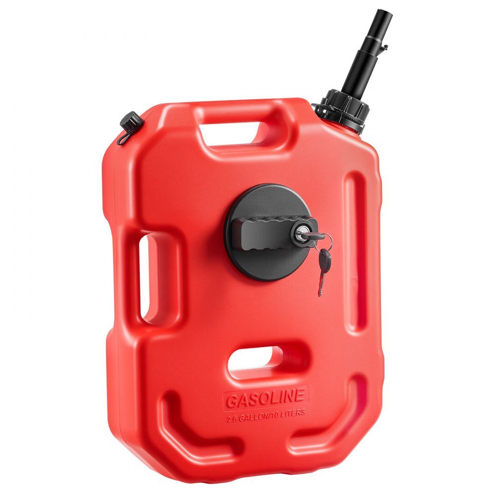 Fuel Can 10L Petrol Can with Spout and Lockable Holder Maximum Flow Rate 15L/min Liquid Container for Most Cars Motorcycles ATVs and UTVs Red