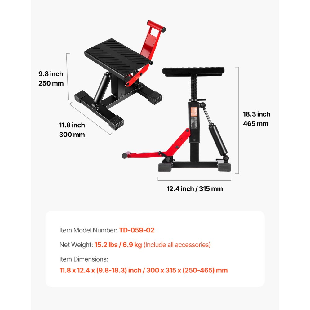 Table élévatrice pour moto tout-terrain (capacité de charge de 544 kg), support de levage réglable en hauteur avec fonction de levage hydraulique, réglable en hauteur (250-465 mm) pour réparer le motocross Table élévatrice pour moto tout-terrain (capacité de charge de 544 kg), support de levage réglable en hauteur avec fonction de levage hydraulique, réglable en hauteur (250-465 mm) pour réparer le motocross