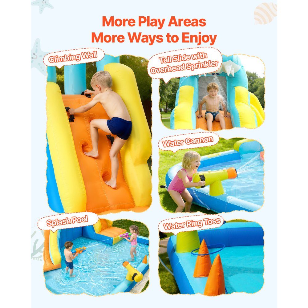 Aufblasbare Wasserhüpfburg Outdoor (353 x 400 x 235 cm), Hüpfburg mit Wasserrutsche (Krokodil-Optik) & Kletterwand & Planschbecken & Wasserring-Wurfspiel, für 3-4 Kinder (3 bis 8 Jahre alt)