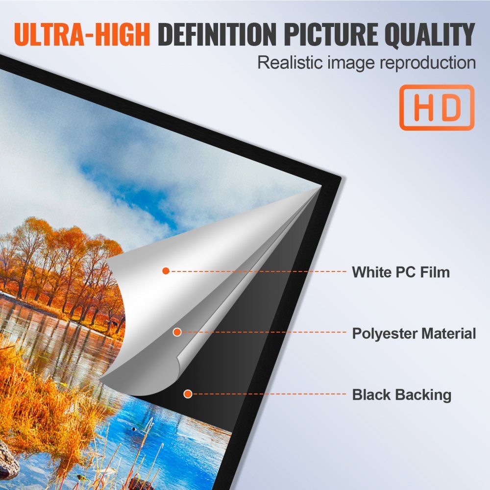 Projector screen 257 cm x 150 cm, screen diagonal 279 cm, screen ceiling mounting made of PVC, 15 kg projection surface with 160° viewing angle, for outdoor activities