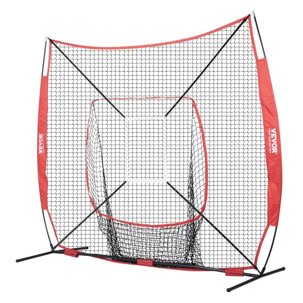 94" x 42" x 84" Baseball Softball Practice Net, Portable Baseball Training Net, Hitting, Catching, Pitching, Backstop Baseball Equipment with Arch Frame, Carry Bag, Strike Zone, Red Ball