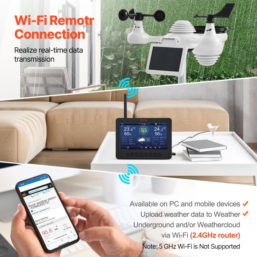 7-in-1 WiFi weather station 186 mm (7 inch) TFT display wireless outdoor sensor IPX6