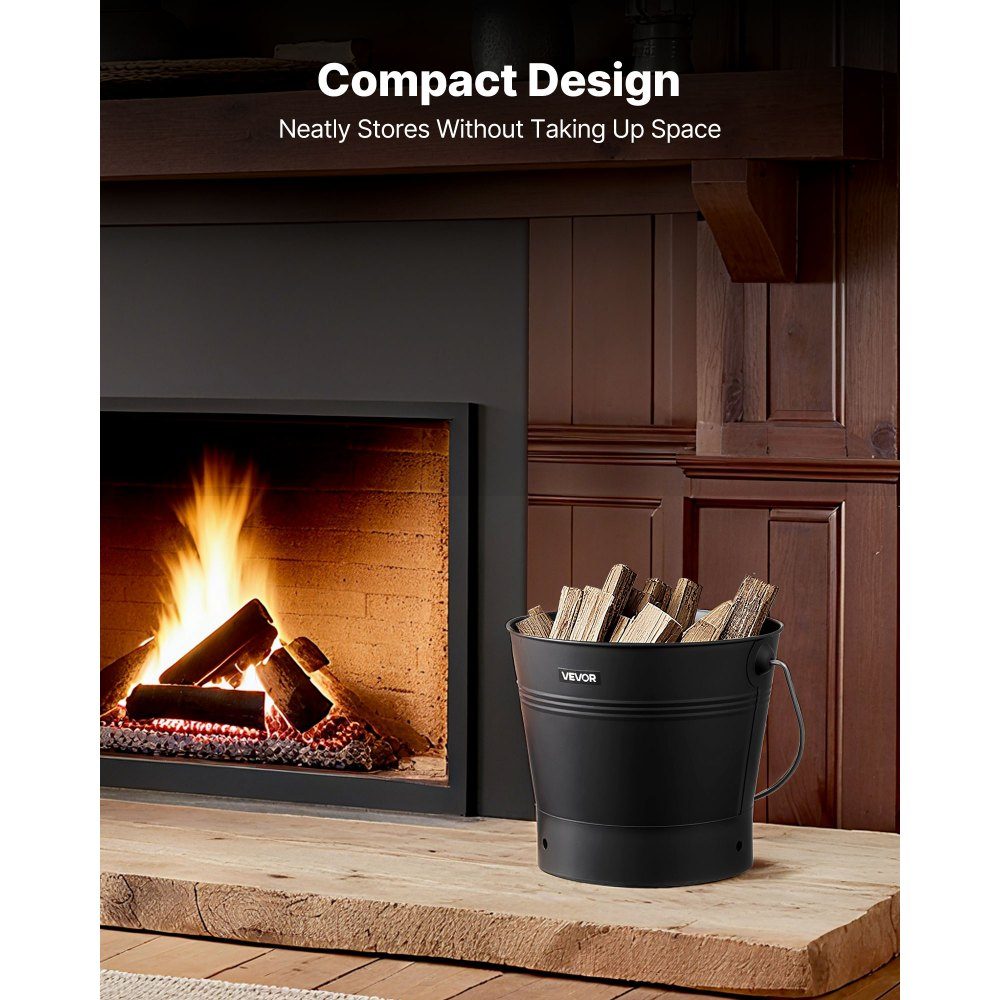 Ash bucket with lid, 4 parts. Set with coal bucket, shovel, broom and gloves, fireplace coal bucket and metal ash container, 9.8 liter capacity for fireplaces, fire pits, wood stoves