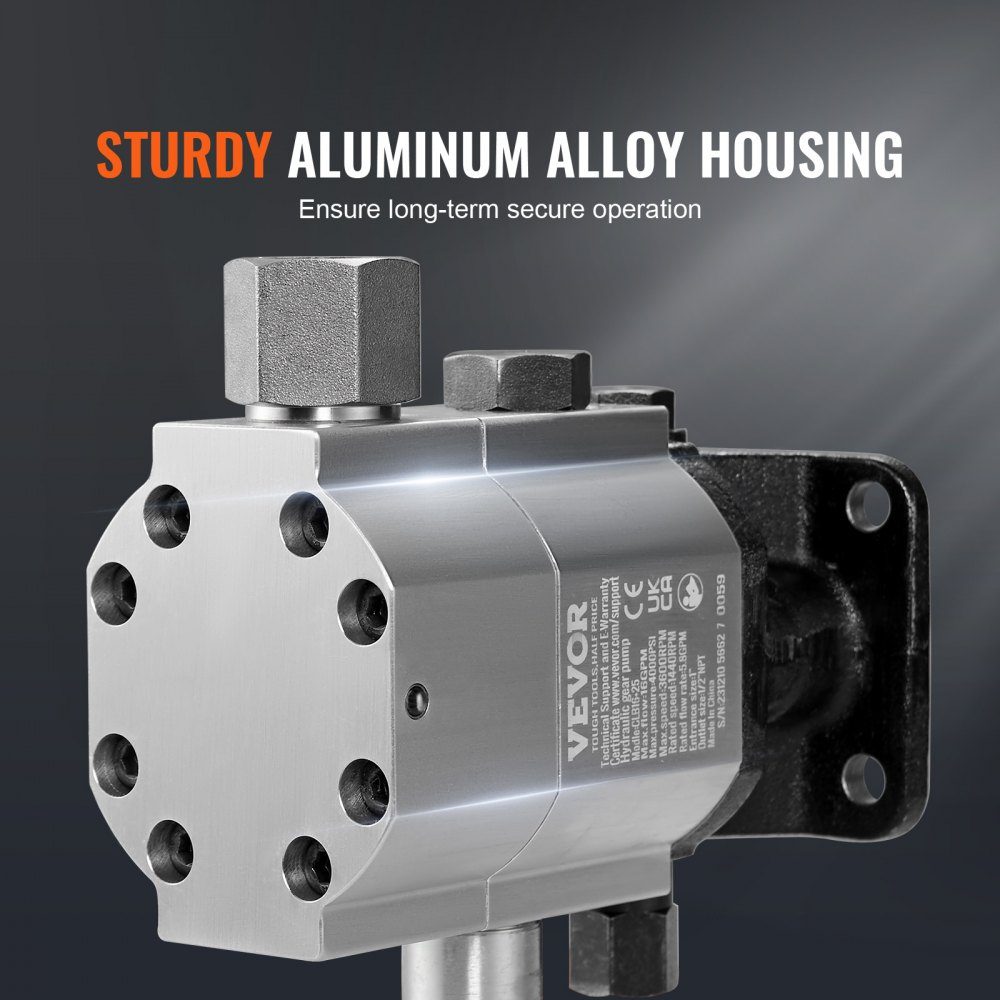 Hydraulische Holzspalterpumpe, 60 l/min, 2-stufig, 276 bar, Holzspalterpumpe, 1 Zoll Einlass, 1/2 Zoll NPT-Auslass, 3600 U/min, hydraulische Aluminium-Zahnradpumpe für Holzspalter mit kleinem Motor, Schneepflug