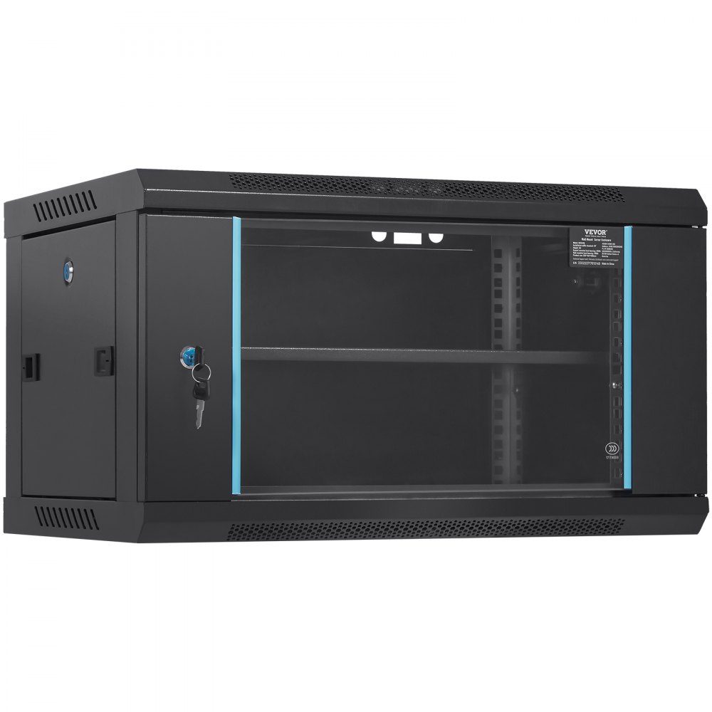 6U Wall Mount Network Server Cabinet, 15.5" Deep Server Rack Cabinet Enclosure, Max 200lbs, Floor Mount Load Capacity, with Lockable Glass Door Side Panels, for IT Equipment, A/V Equipment