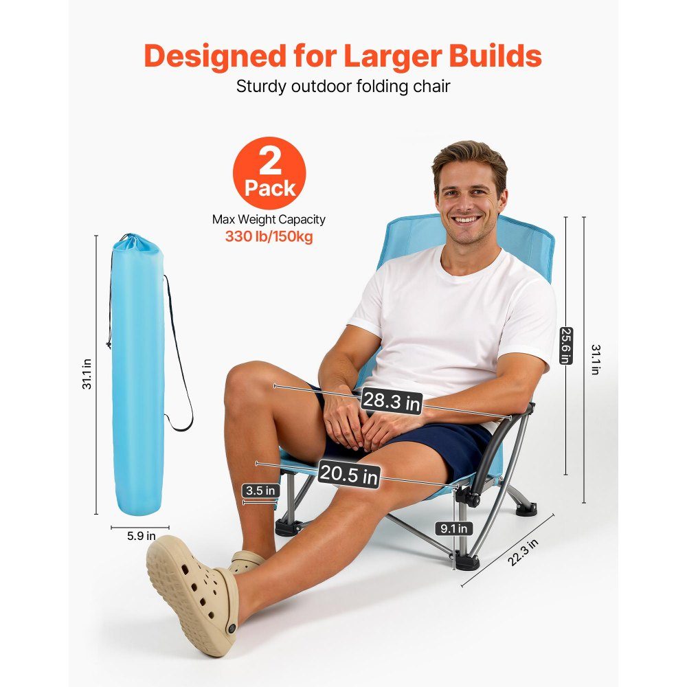 2 x campingstoelen klapstoelen 150 kg draagvermogen, visstoel met hoge rugleuning & kopjesvak & mesh rugleuning & draagtas & strandstoelen met extra brede zitting voor buitenactiviteiten vissen
