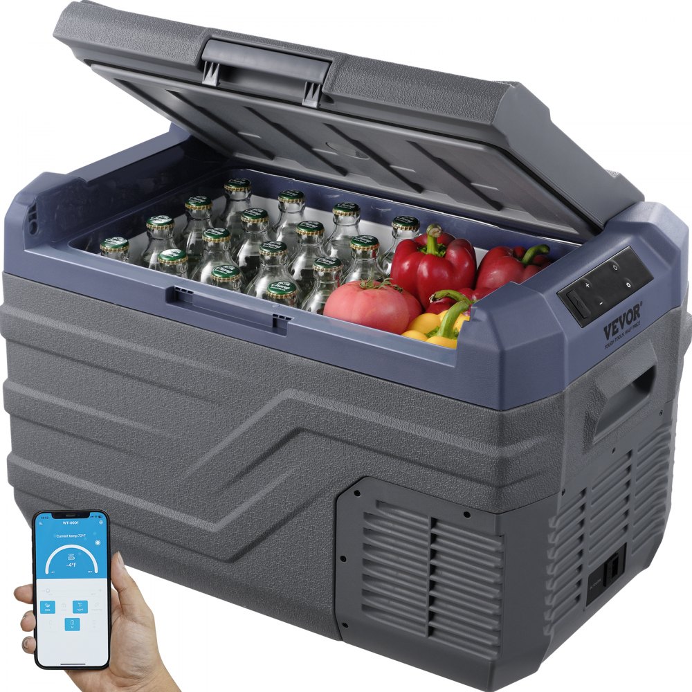 Car Fridge, 12V Car Fridge, Portable 30L Single Zone Freezer with Built-in Light, -20°C to 20°C, 12/24V DC and 100-240V AC Compressor Cooler for Outdoor, Camping, RV