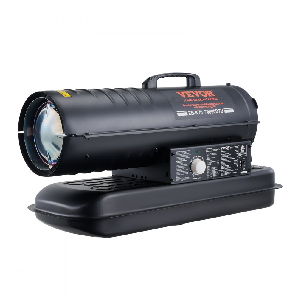 Kerosine/Diesel Heteluchtverwarmer, 70000 BTU Torpedo Ruimteverwarmer, Draagbaar met Thermostaatregeling, 19L Tank, Efficiënte Binnen Buiten Kerosine Verwarming voor Thuis, Bouwplaats, Industrieel, Werkplaatsen, Zwart