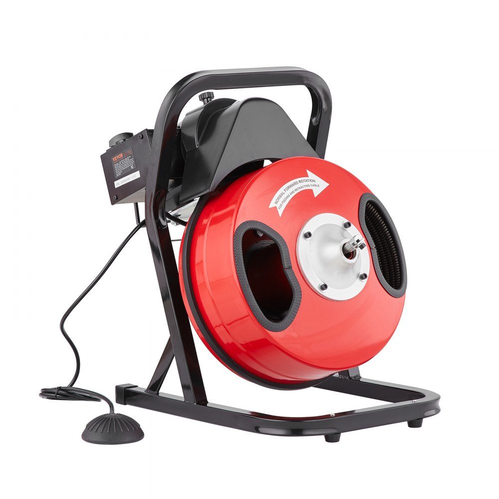 Rohrreinigungsmaschine 50 FT x 1/2 Zoll manuelles Rohrreinigungskabel – mit 4 Schneidern und luftaktiviertem Fußschalter für 2 bis 4 Zoll Rohre