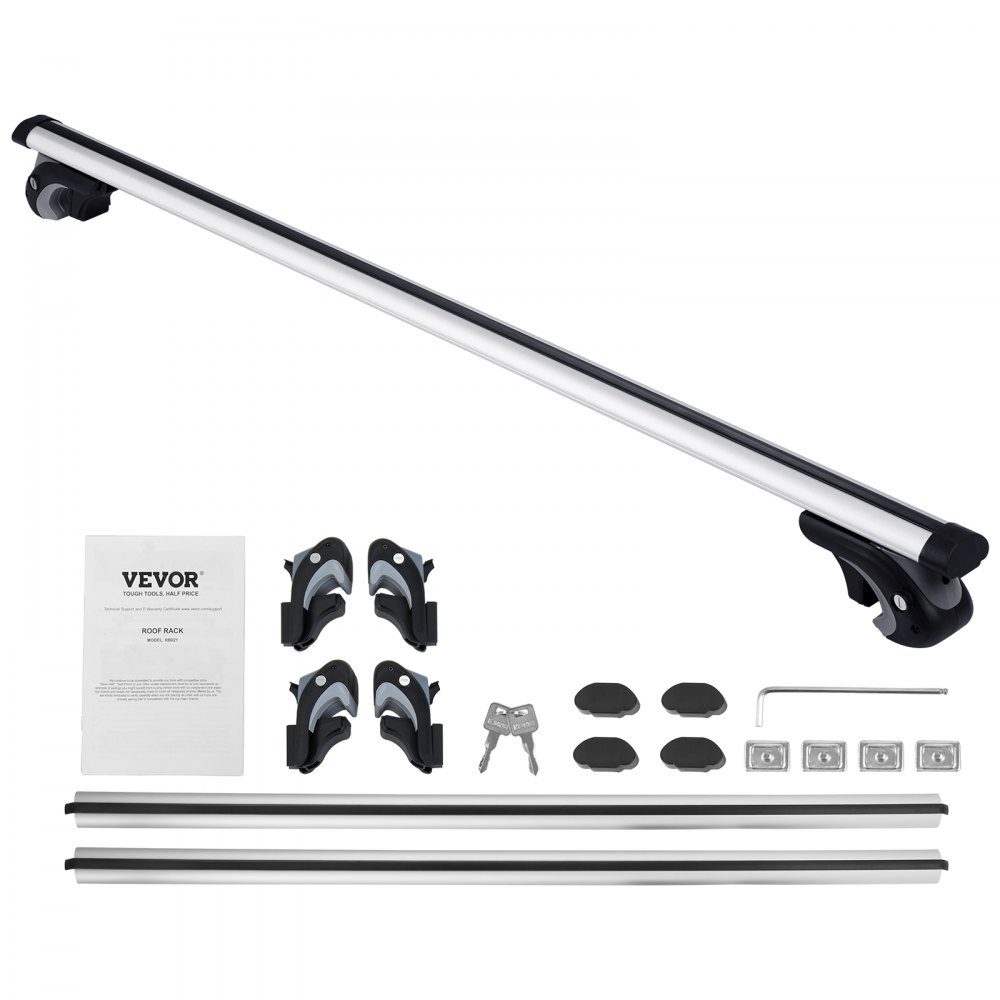 Porte-bagages de toit universel pour voiture, barre transversale en aluminium, capacité de charge de 90 kg, pour rail latéral surélevé avec espace, adapté à la distance intérieure de la poutre de toit 19-116 cm, diamètre du tube 28-68 mm