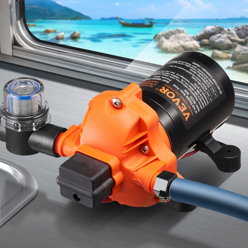 12V Diaphragm Pump 11.36L/min 3 Chamber DC Water Pump with Automatic Pressure Switch 40-100PSI Adjustable 50PSI 1/2" MNPT Connector for RV Yacht Food Truck Camper Marine