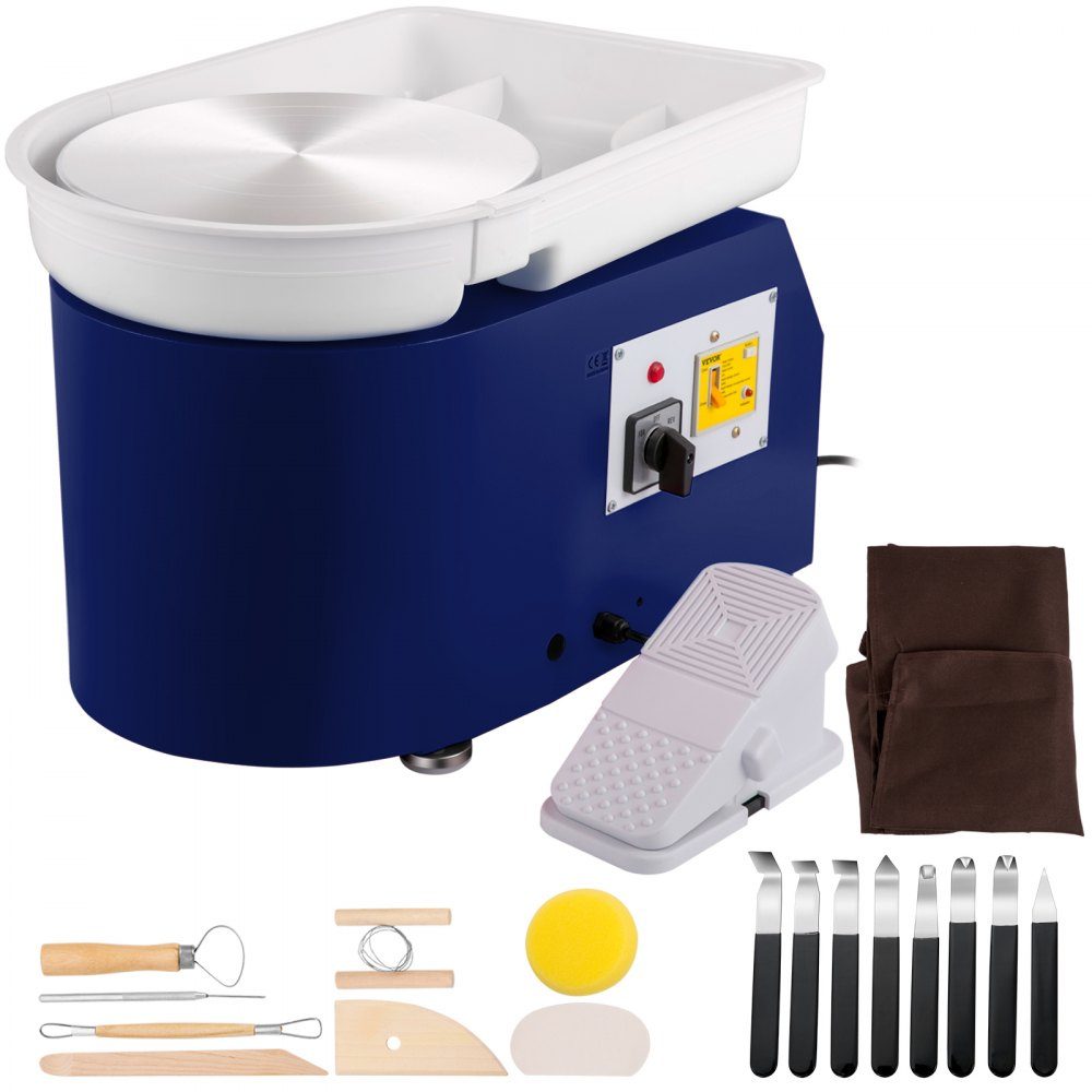 Pottery Wheel 350W Ceramic Disc Machine 220V Electric Pottery Wheel 28cm Turntable Foot Pedal Adjustment 60dB Turntable Pottery DIY Craft 300rpm Blue 13.3kg