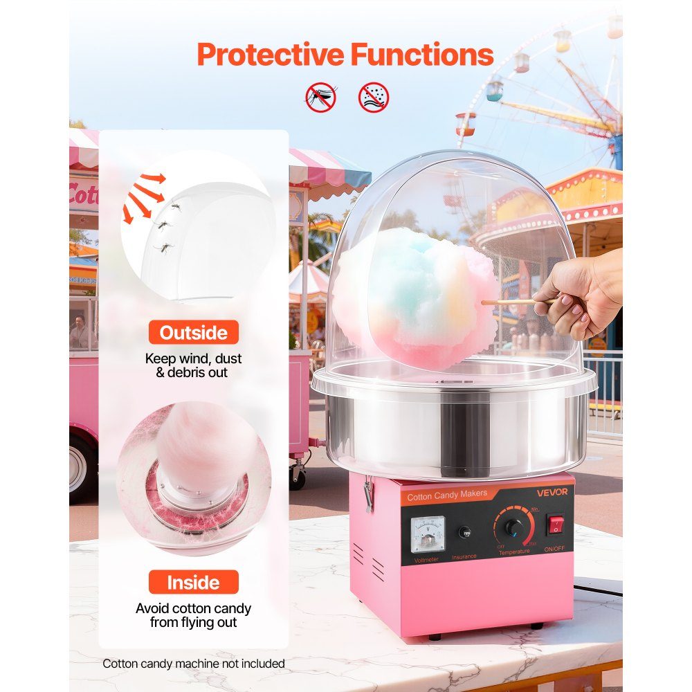 Hoes voor suikerspinmachine Helder acryl Dome Bubble Cover Compatibel met 15-Zoll- Suikerspinmachine Bowl voor feestwinkel Bottom Groove Design