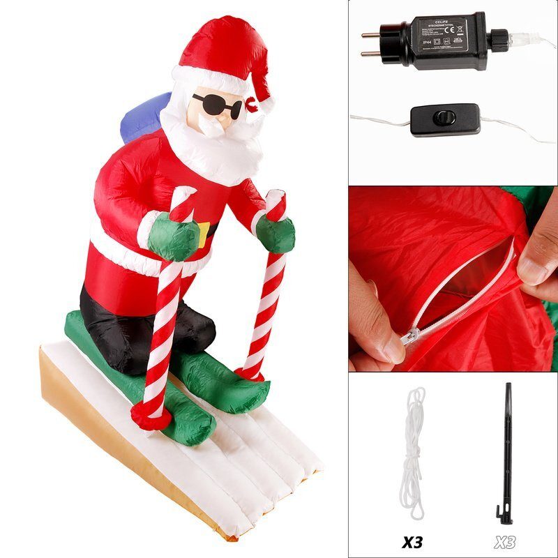 Christmas decoration inflatable Santa Claus skis with lights and accessories