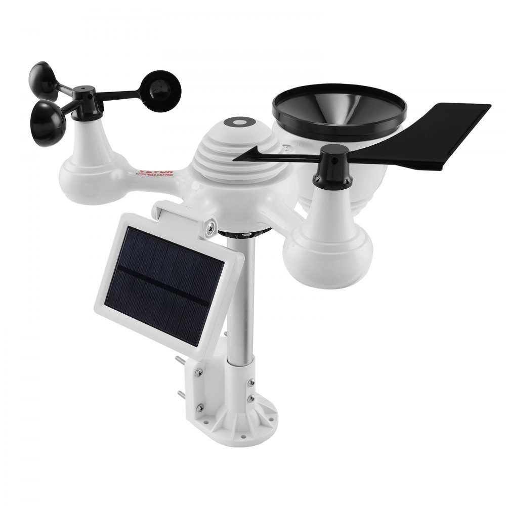 Professioneel WiFi-weerstation, 7-in-1 weercentrum op zonne-energie, 190,5 mm (7,5 inch) display, 150 m zendbereik, buitensensor voor windsnelheid, windrichting, temperatuur, vochtigheid, neerslag