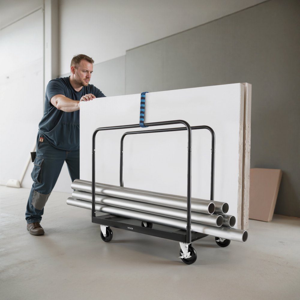 Bordenwagen, 816 kg, transportwagen met 360° zwenkwielen, bordenwagen met sjorband en 3 zijleuningen, bordenwagen, transporthulp voor fabriek, magazijn, garage, zwart, 955x610x935 mm