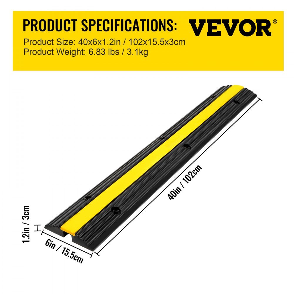 1 channel cable protection mat, external cable channel, 4 pieces of cable bridge made of commercially available thermoplastic rubber with parking spaces, bearing 102x15.5x3 cm