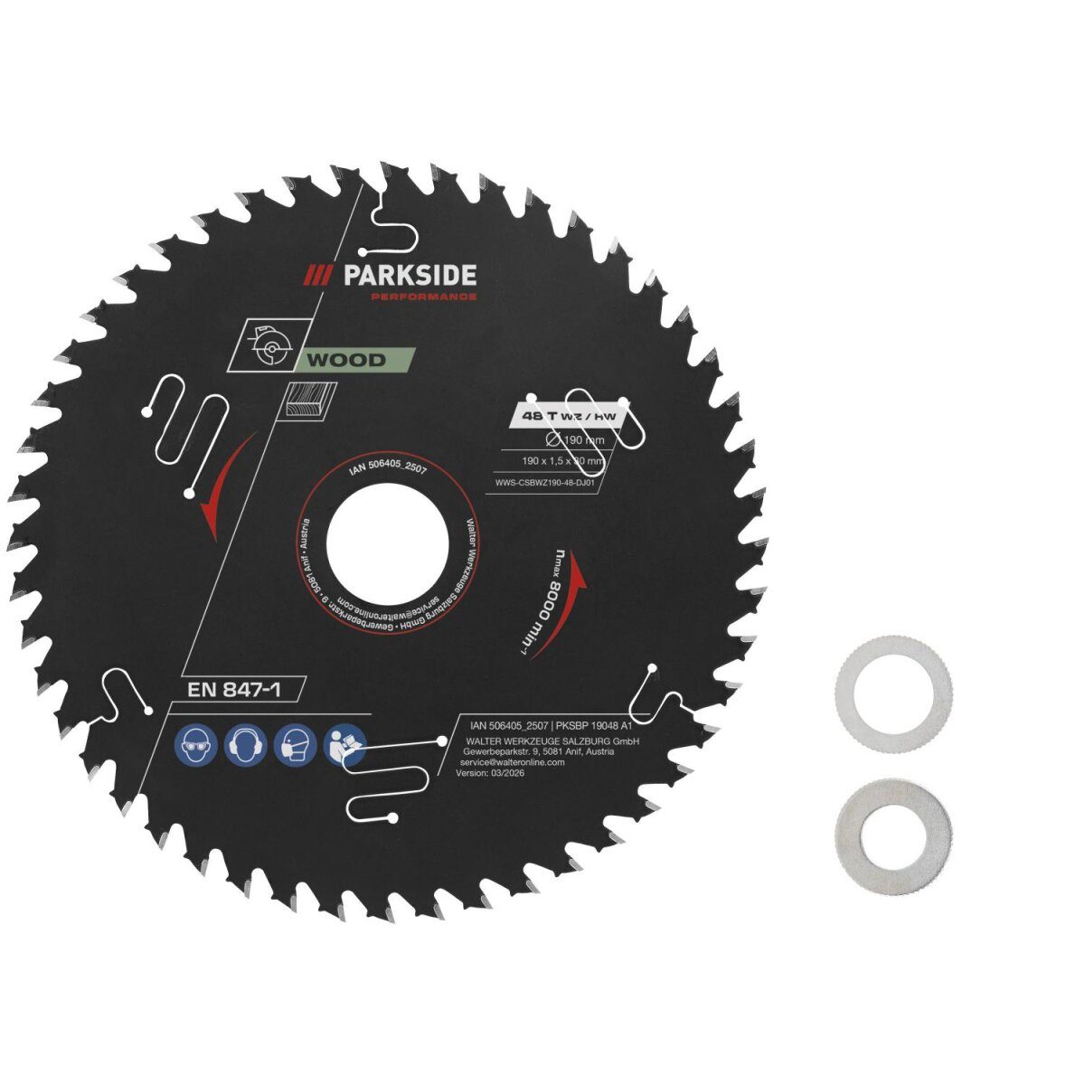 PARKSIDE PERFORMANCE® Kreissägeblatt »PKSBP 19024 A1 / PKSBP 19048 A1 / PKSBP 19060 A1«, Ø 190 mm (48 Zähne)