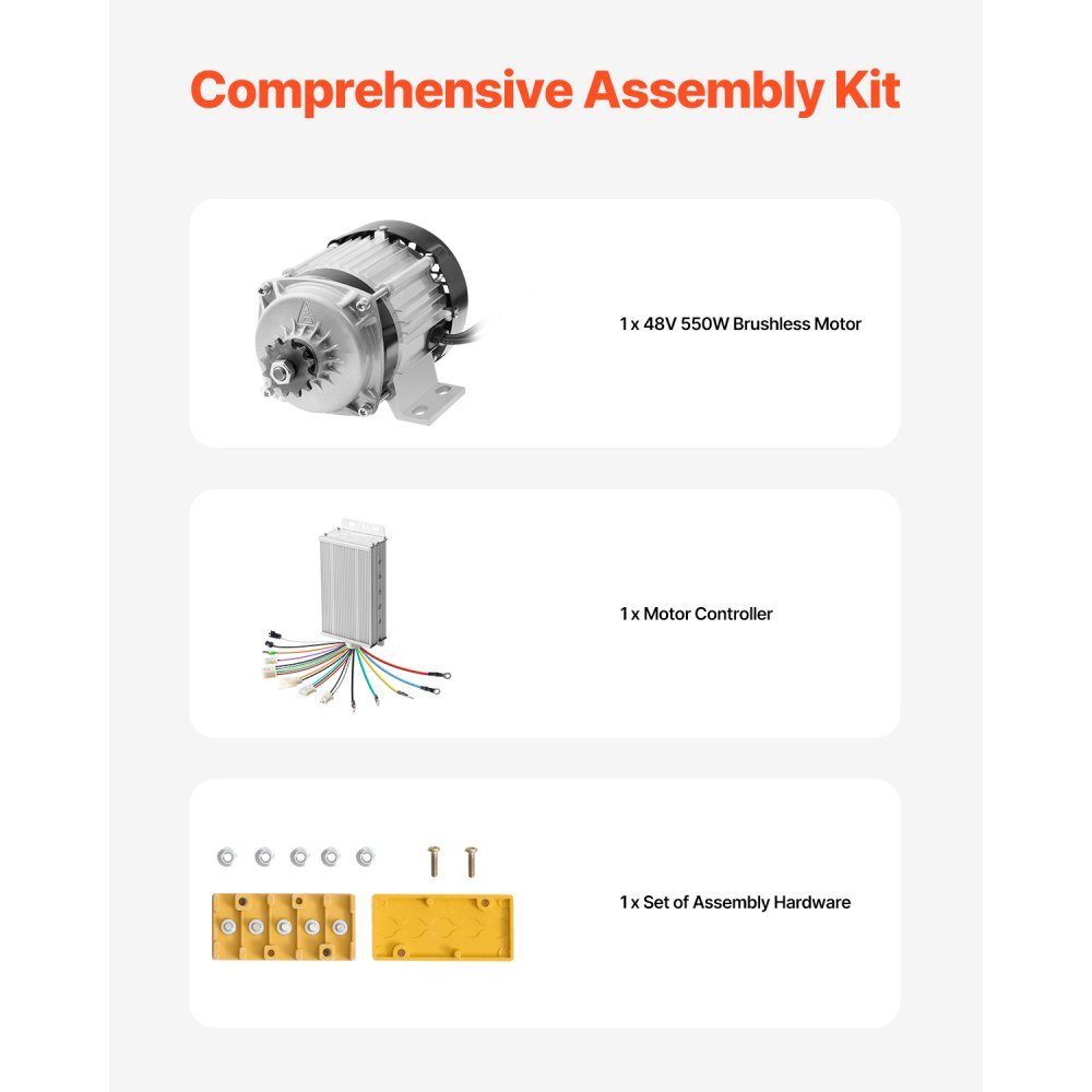 500W Electric Brushless DC Motor Kit, Brushless Electric Motor - 48V 2700RPM Motor with Upgraded Speed ​​Controller for Go Karts E-Bike Motorcycle Scooter