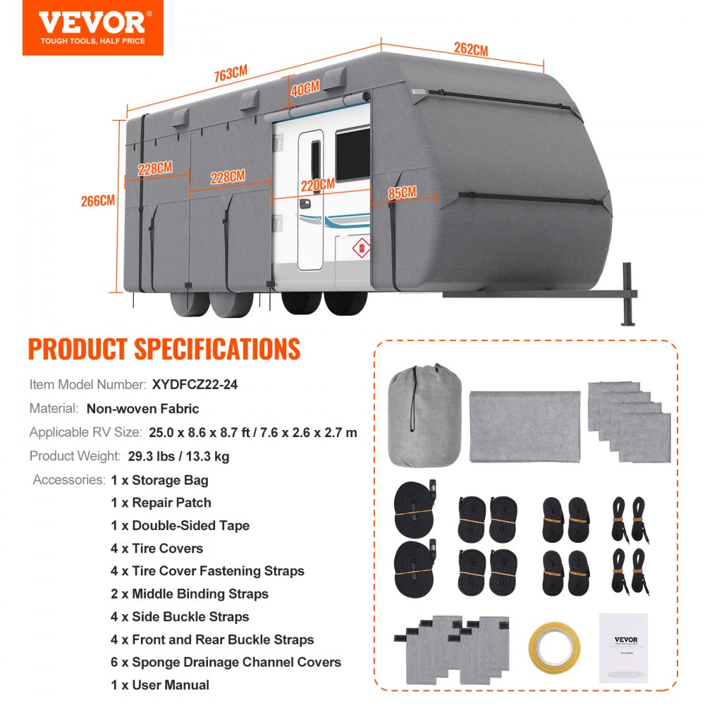 Caravanbeschermhoes voor caravans van 6,7 - 7,3 m, caravanhoes van vliesstof, waterdicht, winddicht, zonbestendig, universele caravanhoes met opbergtas, reparatiepleisters, riemen Caravanbeschermhoes voor caravans van 6,7 - 7,3 m, caravanhoes van vliesstof, waterdicht, winddicht, zonbestendig, universele caravanhoes met opbergtas, reparatiepleisters, riemen