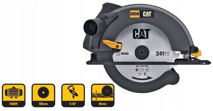 Scie circulaire manuelle CAT DX59 1400 W 185 mm, ponceuse excentrique sans balais, kit CAT DX42B 18 V 125 mm, avec batterie et chargeur