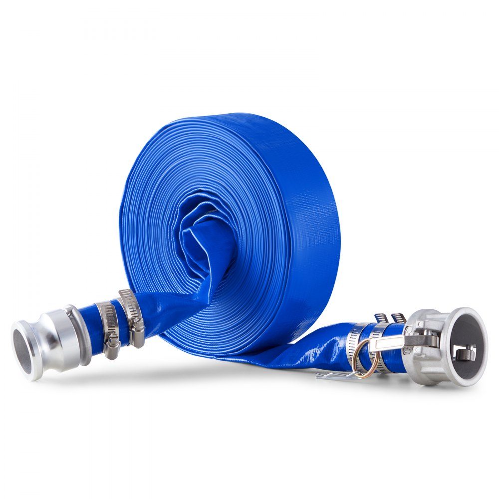 Tuyau plat 38 mm x 15 m pour eaux usées, tuyau de lavage à contre-courant avec raccords Camlock en aluminium, adapté à diverses pompes, traitement des eaux usées, transport de l'eau et autres usages