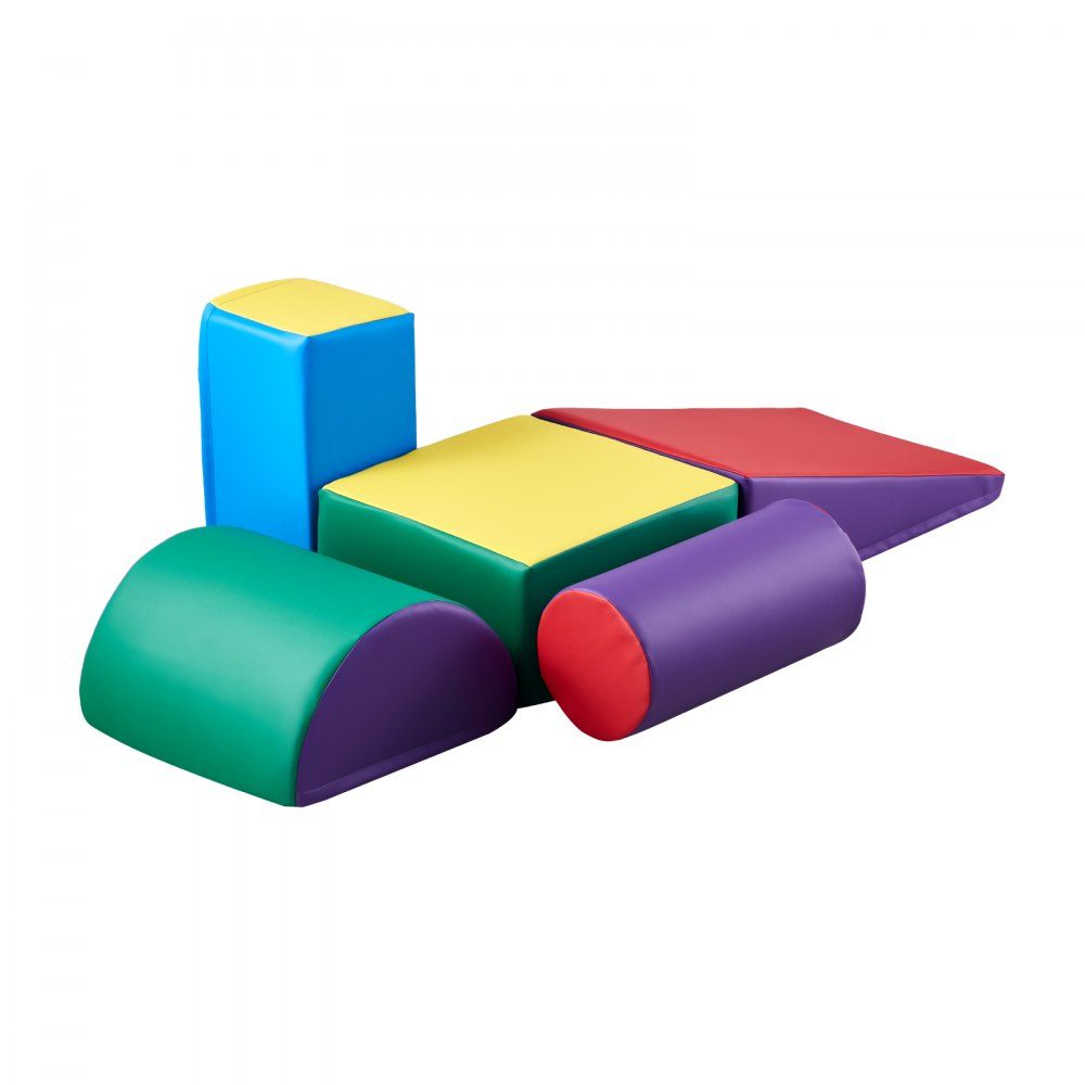 Weiche Bausteine, 5-teiliges Set, Schaumstoffbausteine ​​für Kleinkinder von 6 Monaten bis 3 Jahren, große PU-Lederbausteine, Indoor-Kletter- und Krabbelaktivitätsspielset zum Krabbeln und Rutschen