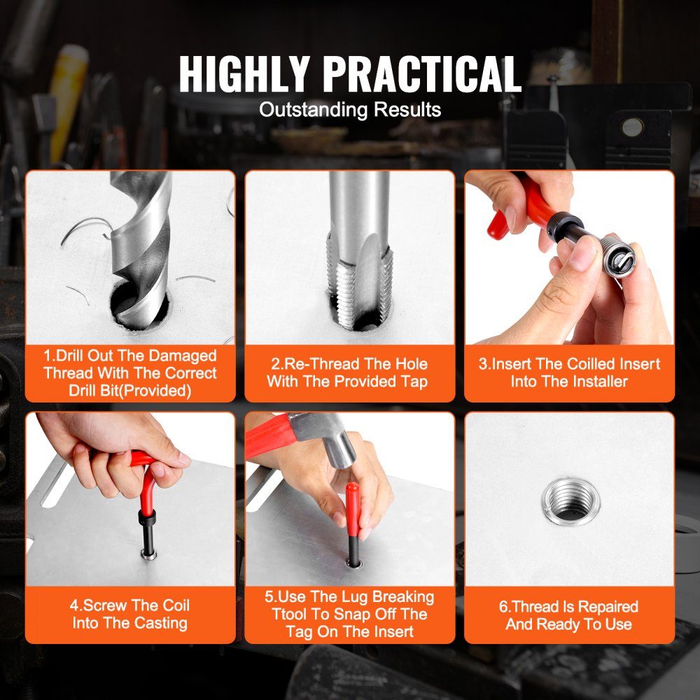 Thread Repair Kit, 166 Piece Metric Helicoil Repair Kit, M5 M6 M8 M10 M12 Re-Tapping Tool Kit with HSS Drill Bits, Thread Inserts, Tap Snap-Off Installation Tools