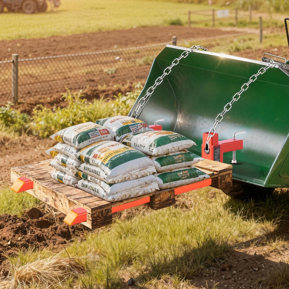 Pallet Forks, 907kg Clamp Fork Carrier, 1090mm Overall Length, Quick Attach Forks, Compatible with Tractor Attachments, Loader Bucket and Skid Steer Loader, Orange