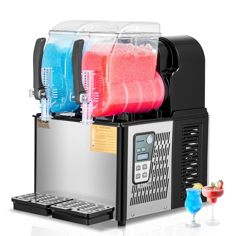 Kommerzielle Slush-Maschine, 4 l x 2, Doppeltank, Slush-Eismaschine, Slushy-Maschine für gefrorene Getränke, 32 Tassen Margarita-Smoothie-Maschine für Zuhause, Partys, Restaurants, Cafés, Bars