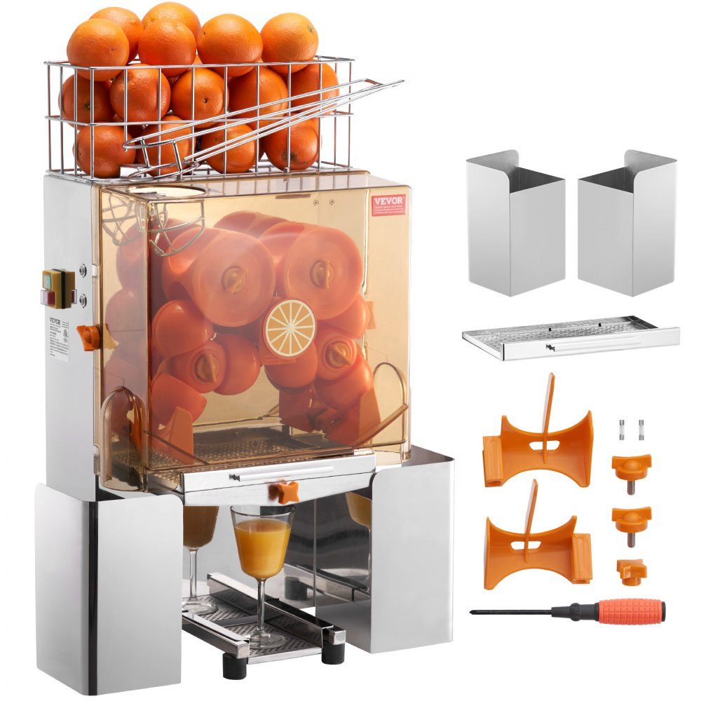 Commercial Orange Juicer, 120W Automatic Juicer, Stainless Steel Orange Juicer for 20 Oranges per Minute, with Pull Out Filter Box, PC Cover, Citrus Juicer, Electric Citrus Juicer