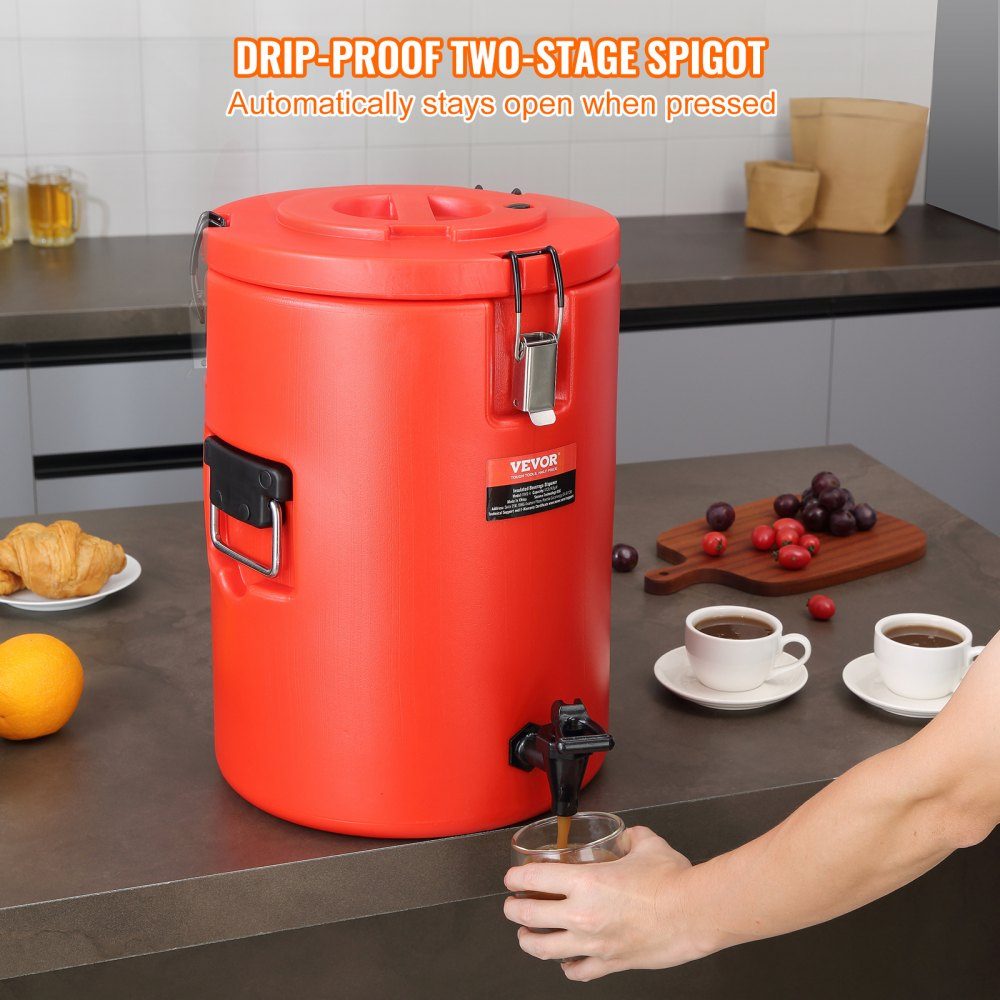 Heiß- und Kaltgetränkespender, Getränkespender, 6 l, Edelstahl, Heiß- und Kaltwasserbrunnen, großer Getränkespender mit Zapfhahn für Kaffee, kalte Milch, Wasser, Saft usw., runde Isolierkanne