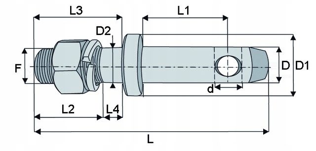 Lower link bolt fi 28, thread 27x150 D28