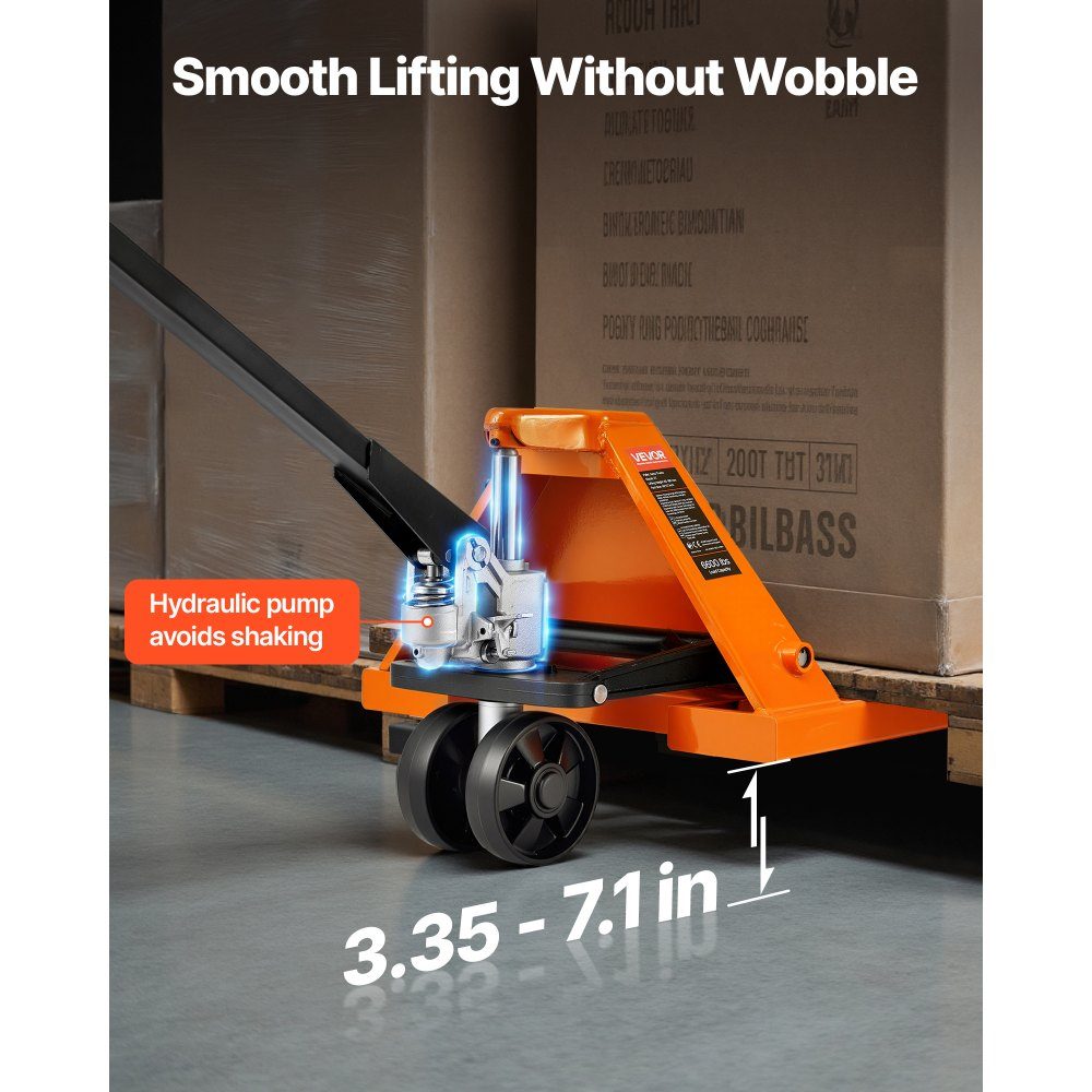 Pallettruck, 3T laadvermogen, handpallettruck met vorken van 1220 x 685 mm, pallettruck met vorkhefhoogte van 8,5-18 cm, pallettruck voor fabrieken, magazijnen, supermarkten en laden van vrachtwagens