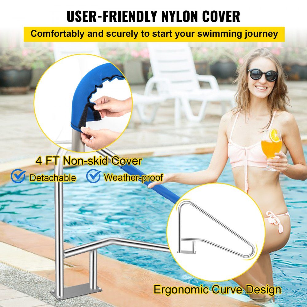 Barre d'appui pour piscine en acier inoxydable 139,7 x 81,2 cm Main courante pour piscine Capacité de charge de 113 kg Aide à l'entrée Piscine Arche de poignée de 4,8 cm avec couvercle de poignée Escalier pour piscine pour piscine Positions inclinées Spa