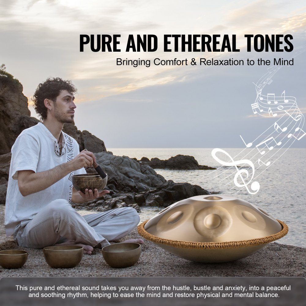 Handpan 55cm 10 Notes D Minor Hand Drum Drum Instrument with Mallets 432Hz Handpan Stand and Carry Bag Healing Steel Sound Drum Percussion Instruments for Adults and Beginners