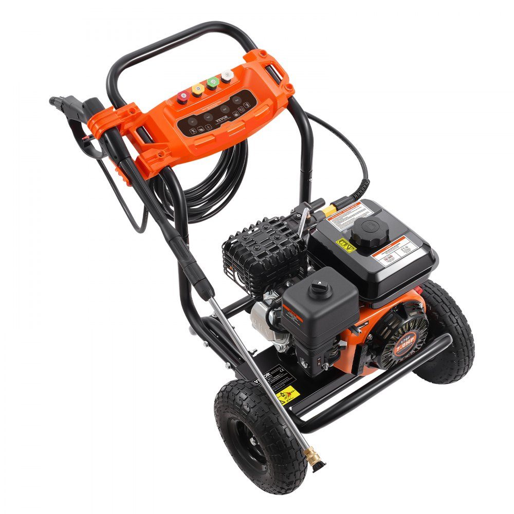 Benzin-Hochdruckreiniger, 3500 PSI 10 l/min, 2,6 GPM Terrassenreiniger mit Aluminiumpumpe, Druckpistole und Verlängerungsstab, 5-Düsen-Set, für Autos, Zäune, Häuser, Einfahrten, Terrassen