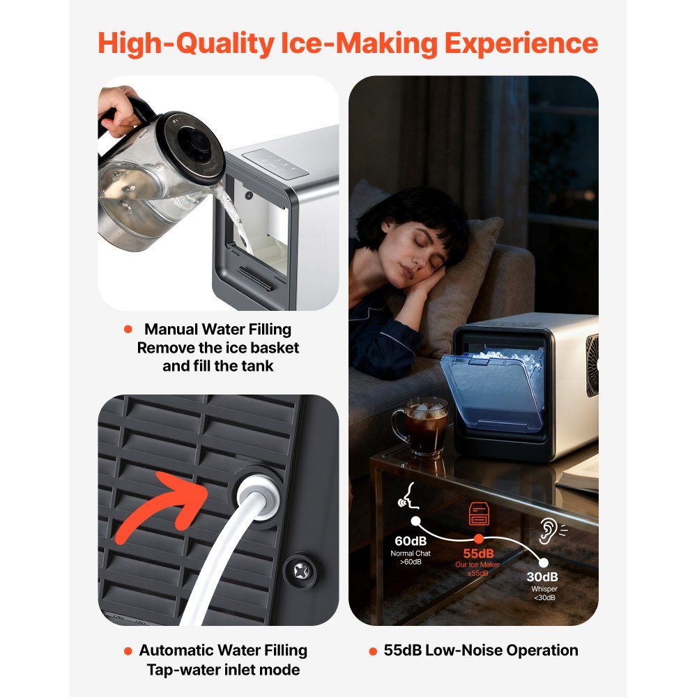 Machine à glaçons de table, 15 kg par jour, machine à glaçons portable autonettoyante avec cuillère et bac à glaçons, machine à glaçons pour mâcher de la glace pour les fêtes dans la cuisine à la maison, au bureau, au bar