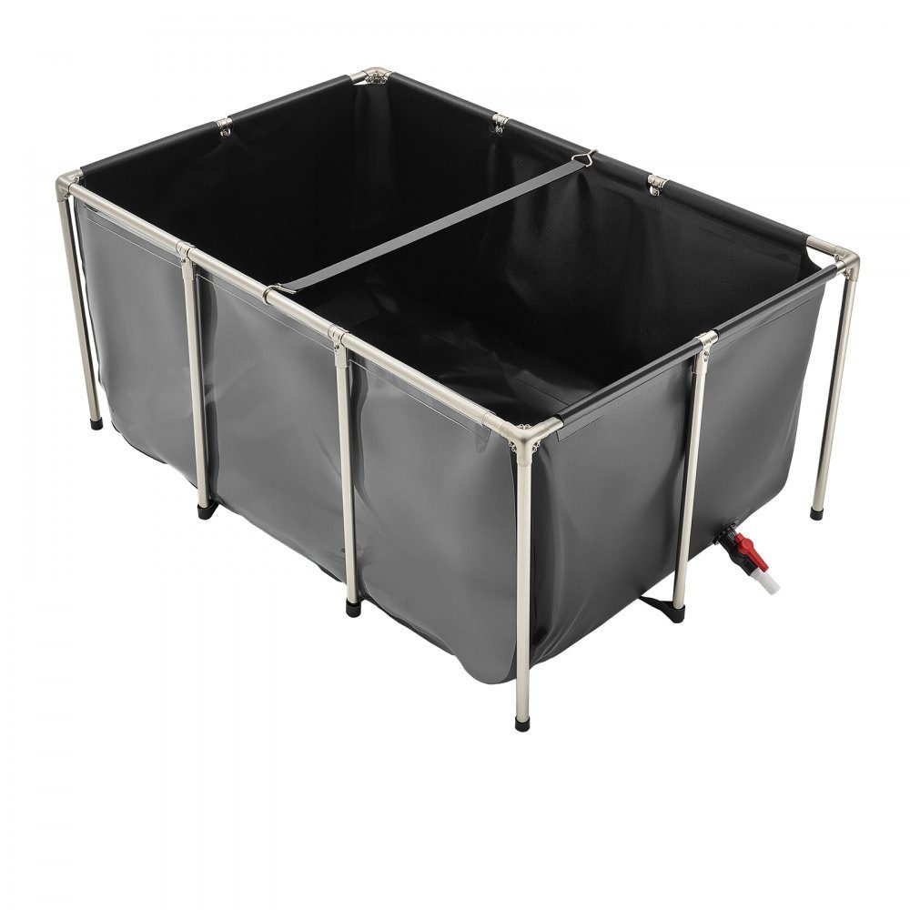 Canvas Fish Pond 1023.3L Breeding Water Tank PVC Koi Tank with Transparent Viewing Window Aquarium with Stainless Steel Frame and Drain Valve for Koi Goldfish Breeding (Black)