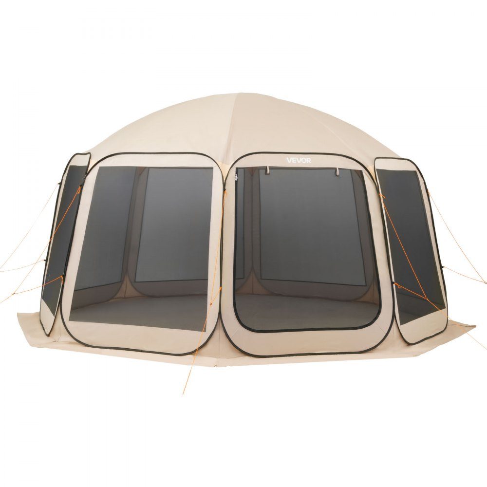 Kampeertent, 457,2x420,6x245 cm, partytent voor 12-15 personen, pop-up tent, inclusief draagtas, mesh zijwanden en haringen, voor tuin, terras en buitenactiviteiten, beige