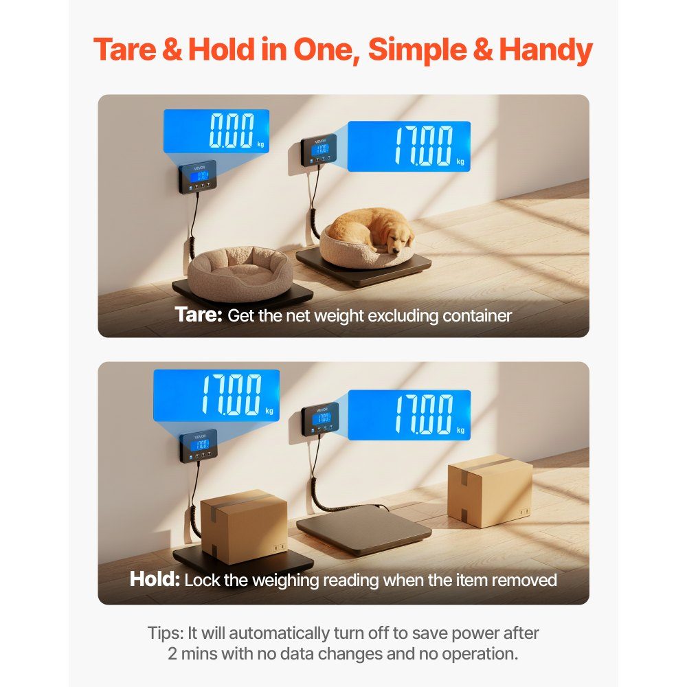 Digital Parcel Scale 10/100g Double Precision 200kg Platform Scale with Hold/Tare Function and LCD Display for Parcels, Postage, Luggage, Battery and Charging Cable Included