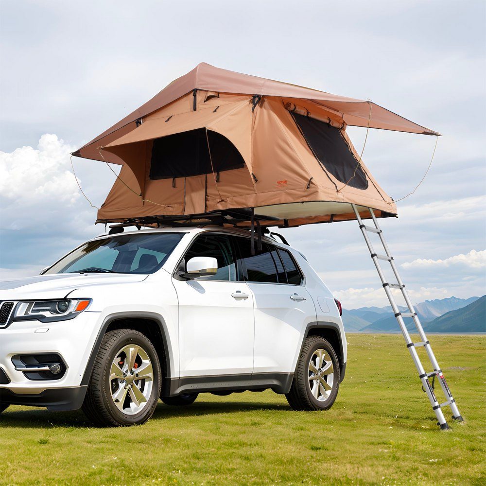 Tente de toit avec coque rigide pour 2 à 3 personnes, tente de toit pliable avec échelle télescopique (capacité de charge de 150 kg), matelas en tissu Oxford imperméable pour Jeep SUV Van Pickup