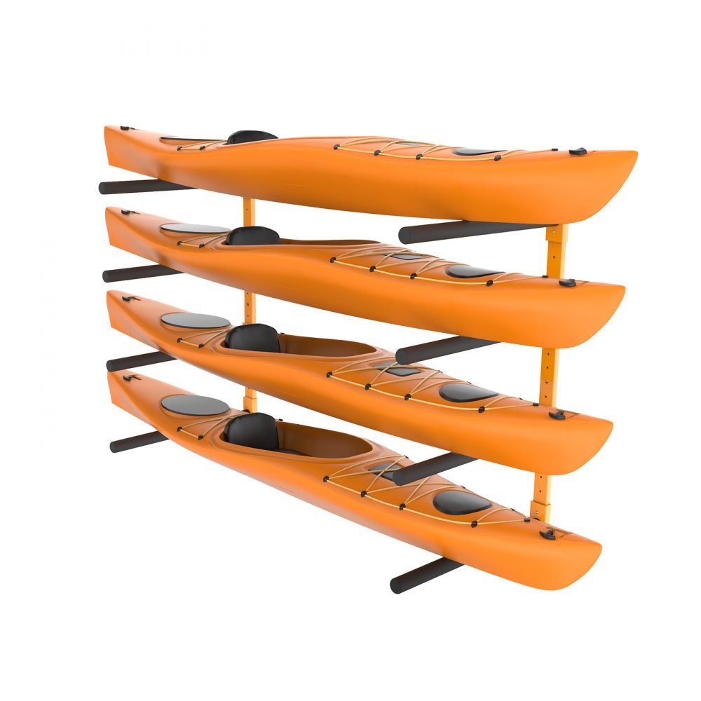 Wieszak na kajak do montażu ściennego 1168 x 850 x 45 mm Stojak na kajak na 4 kajaki 797,5 ± 10 mm Długość ramienia nośnego 400 funtów Nośność Stojak do przechowywania kajaków Wytrzymałe haczyki do przechowywania kajaków