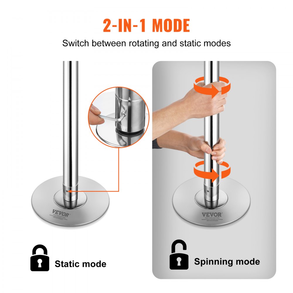 Professional Dance Pole, Pole Dance Portable Dance Pole Professional Approx. 83-110" Height Adjustable Removable Fitness Pole Spinning Fitness Silver, Dance Pole Gyms, Club, Party