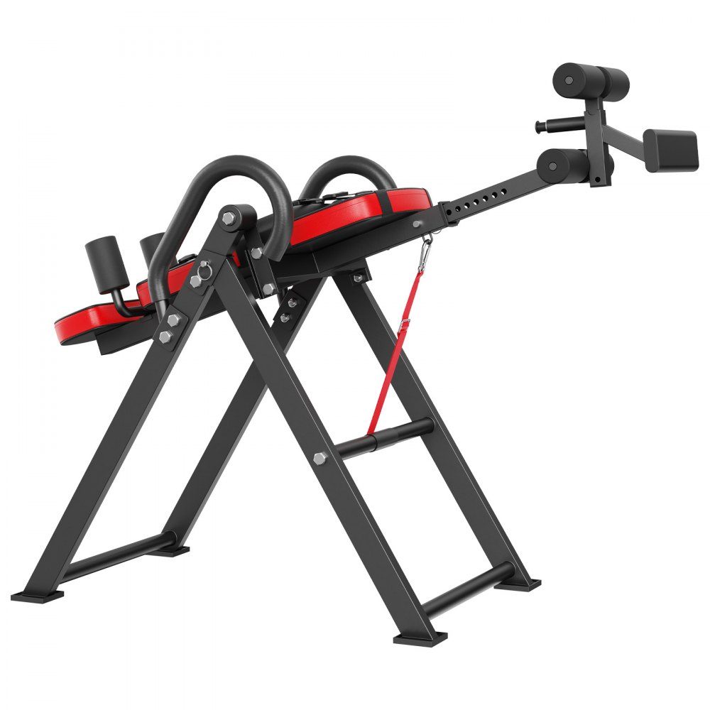 Inversion table, inversion bench, 136 kg load capacity, multifunctional back trainer, folding strength training device with headrest, ankle lock, adjustable protective belt, red + black